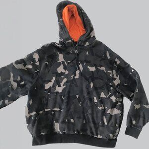 Danskin Army Hoodie in Camo with Double Orange Hood  ZipSide Pockets Mens XL